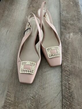 Crystal-Embellished Pink Slingback Mules